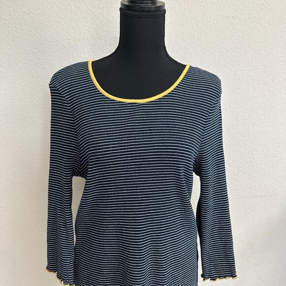 Modcloth Top 4X Plus Long Sleeve Striped Navy Blue Layer Nautical Twee Ribbed - Picture 2 of 11
